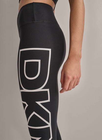 Black/Silver DKNY HIGH-RISE LOGO 7/8 LENGTH LEGGING