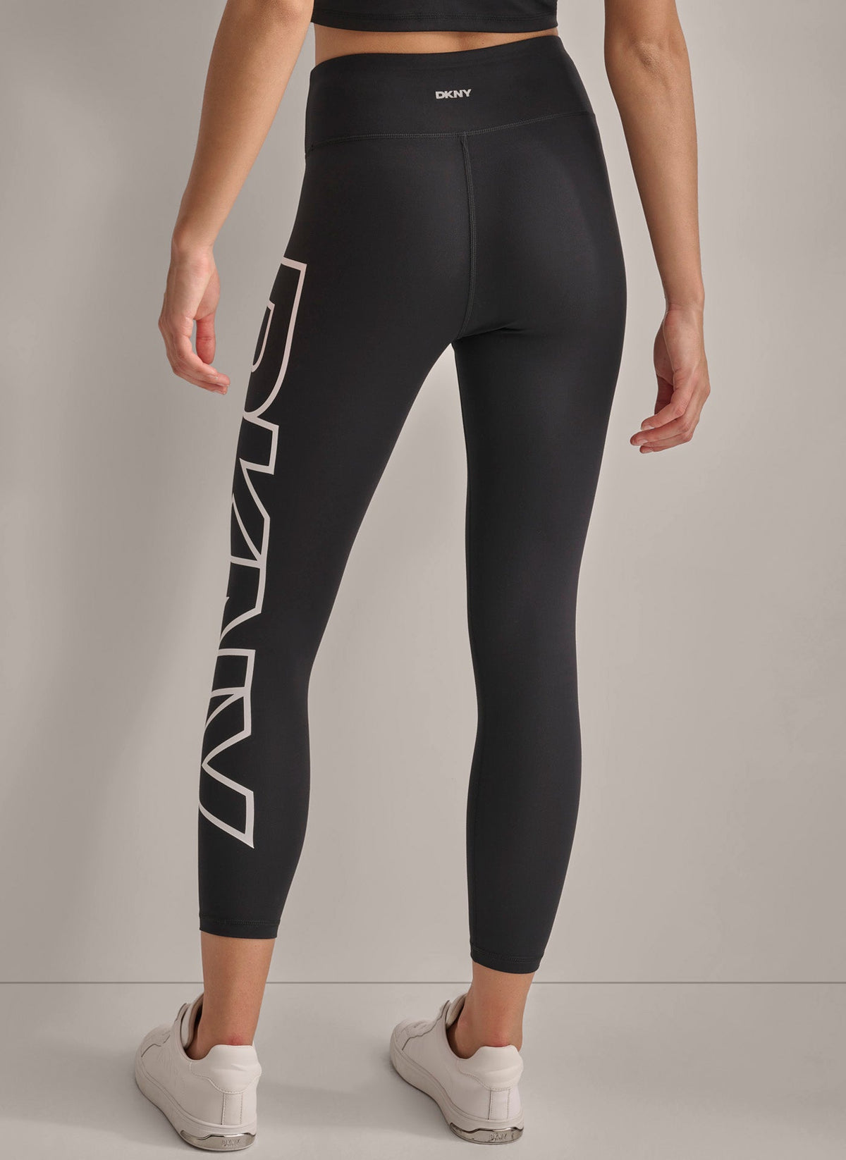 Black/Silver DKNY HIGH-RISE LOGO 7/8 LENGTH LEGGING