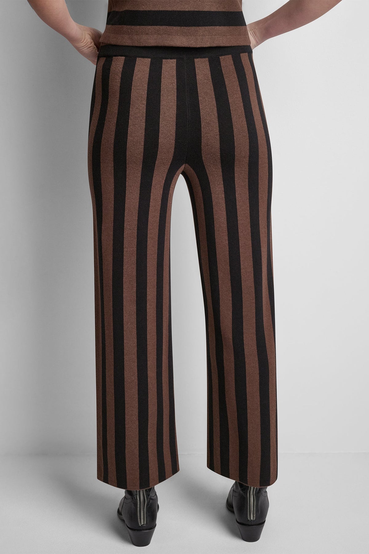Chestnut/Black DKNY HIGH-RISE STRIPED PULL-ON FLARE PANT