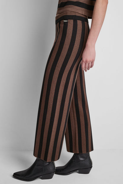 Chestnut/Black DKNY HIGH-RISE STRIPED PULL-ON FLARE PANT