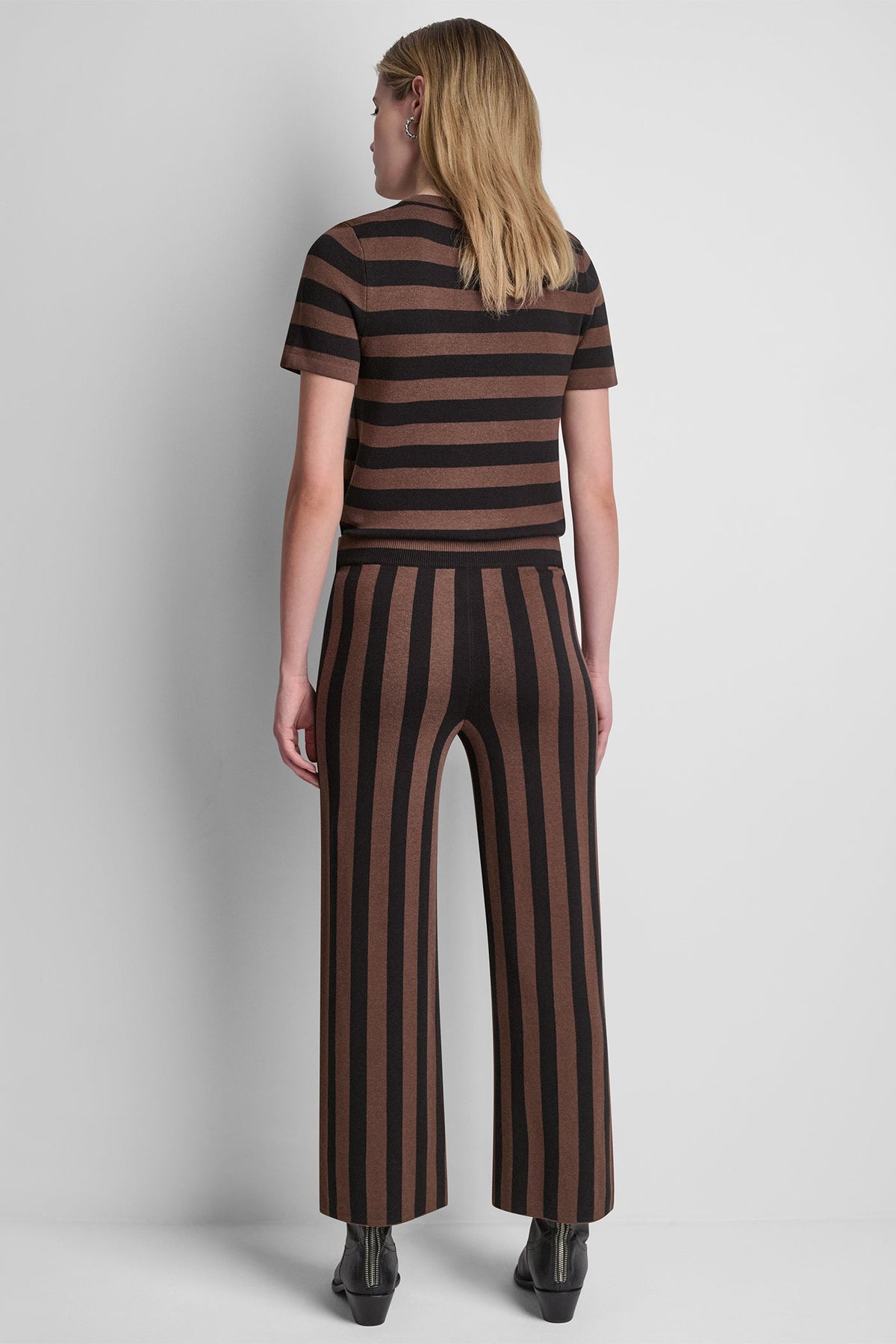 Chestnut/Black DKNY HIGH-RISE STRIPED PULL-ON FLARE PANT