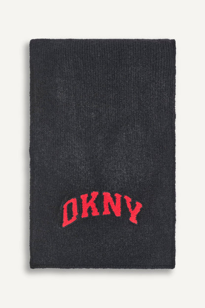 Grey DKNY VARSITY KNIT LOGO SCARF