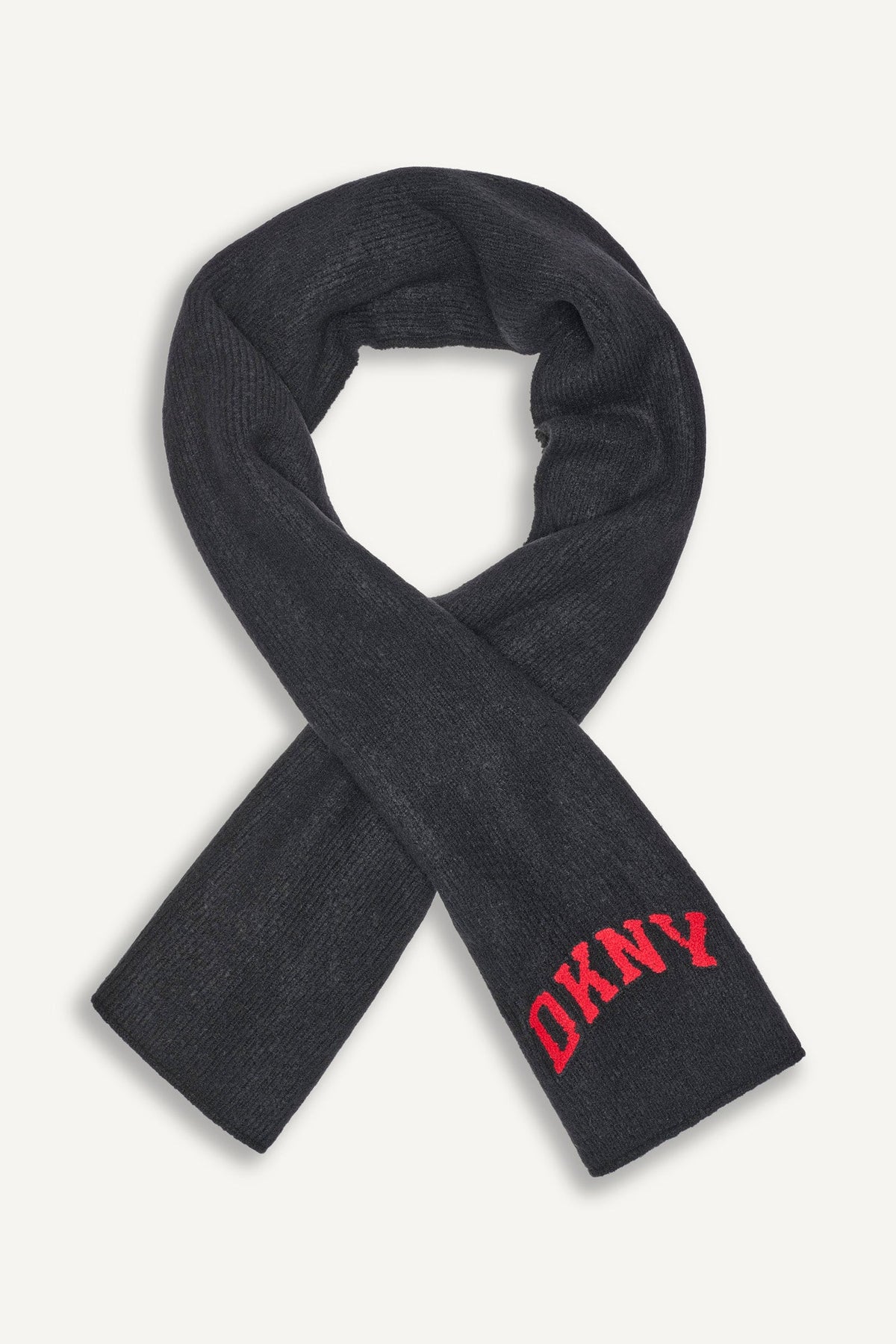 Grey DKNY VARSITY KNIT LOGO SCARF