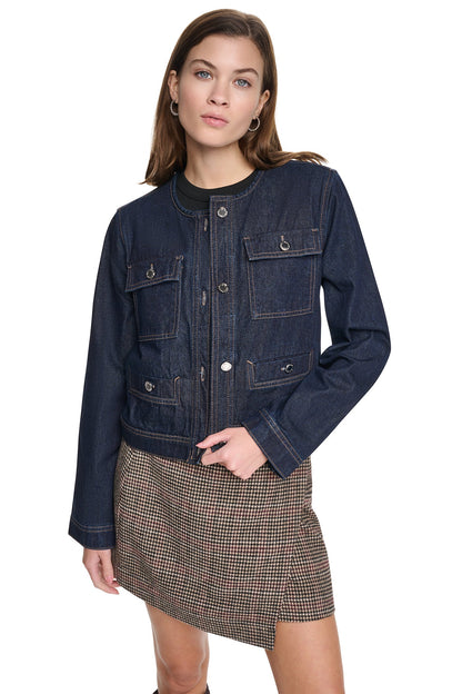 Fearless/Houndstooth DKNY MIXED MEDIA DENIM JACKET