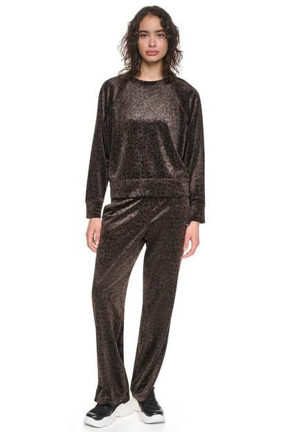 Espresso Leopard Print DKNY VELOUR ANIMAL PRINT PULLOVER