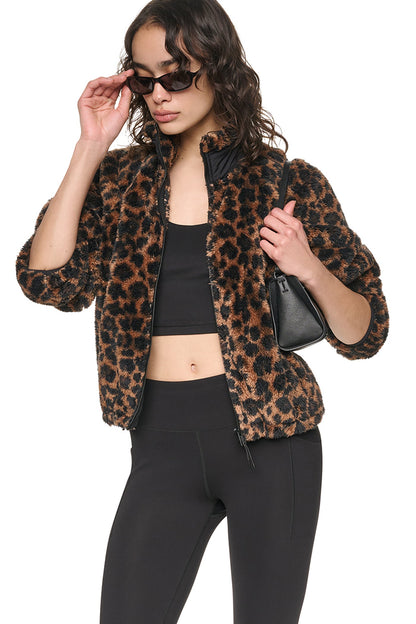 Leopard Caramel DKNY PRINTED SHERPA JACKET