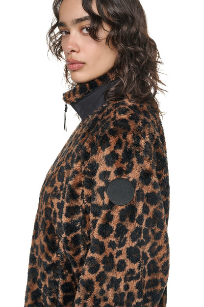 Leopard Caramel DKNY PRINTED SHERPA JACKET
