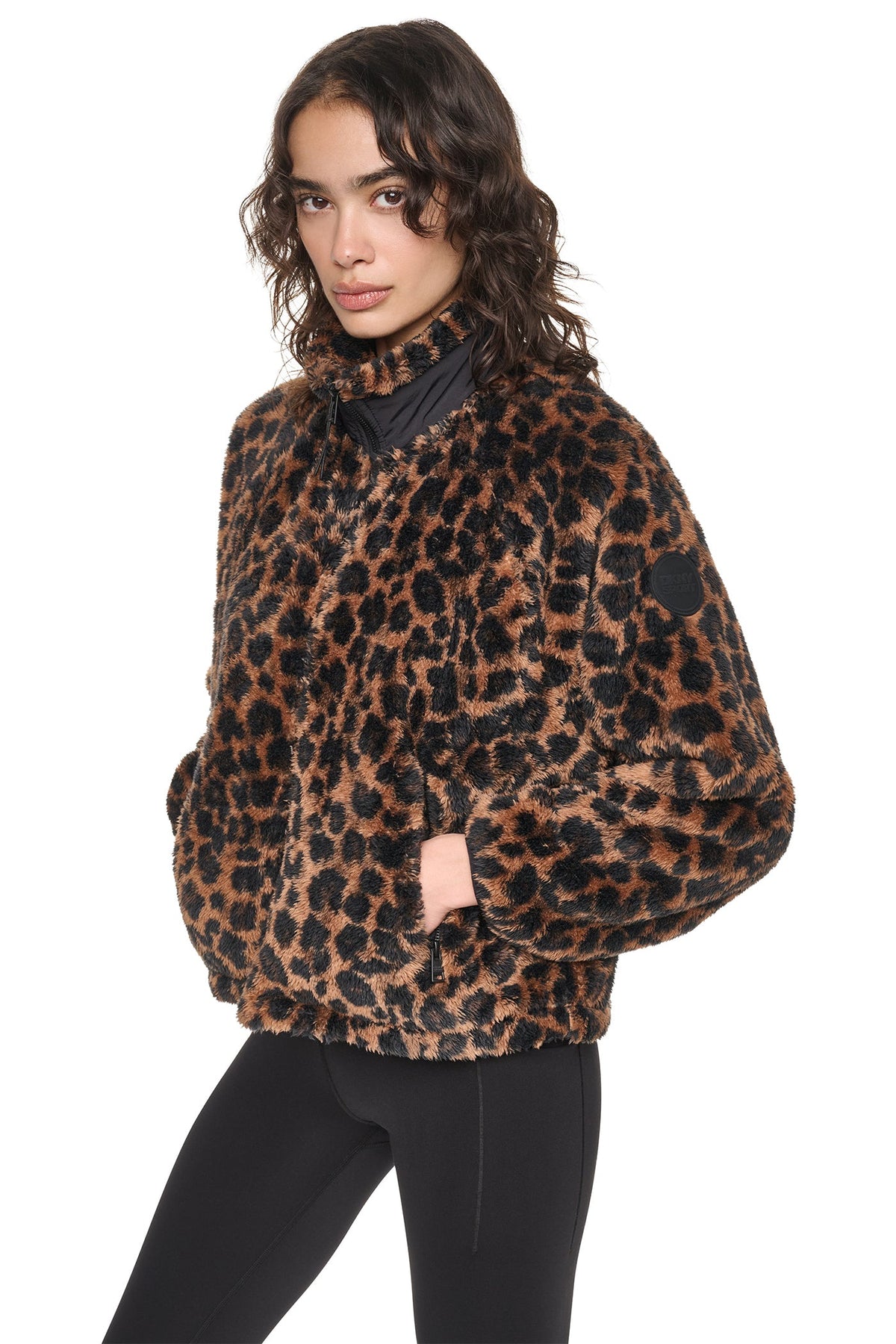 Leopard Caramel DKNY PRINTED SHERPA JACKET