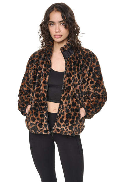 Leopard Caramel DKNY PRINTED SHERPA JACKET