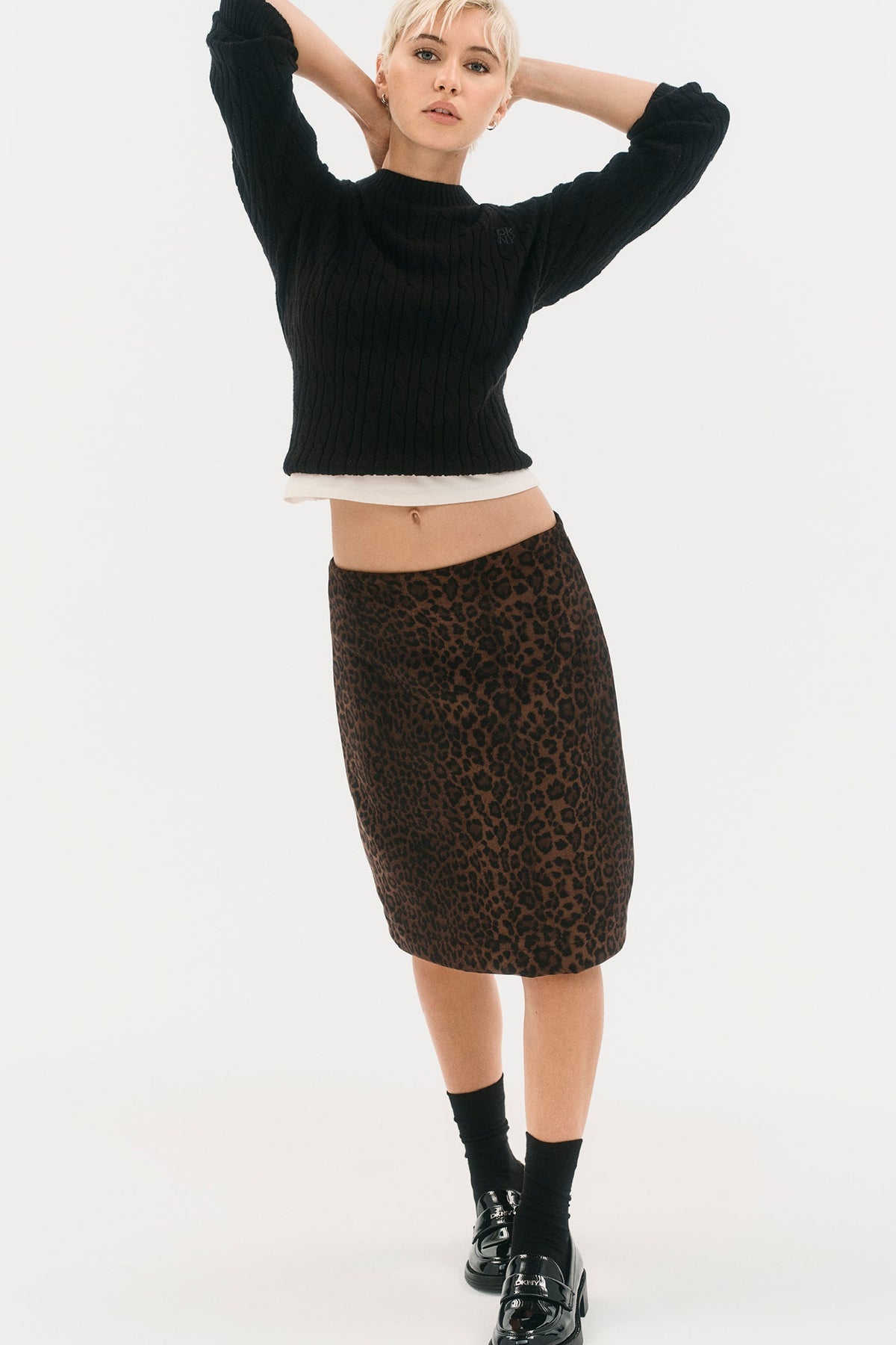Panthera Chestnut DKNY LEOPARD FAUX SUEDE MIDI SKIRT