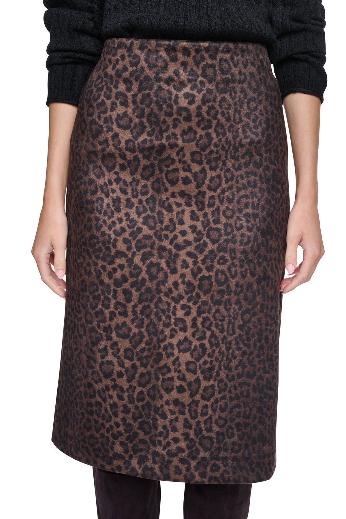 Panthera Chestnut DKNY LEOPARD FAUX SUEDE MIDI SKIRT