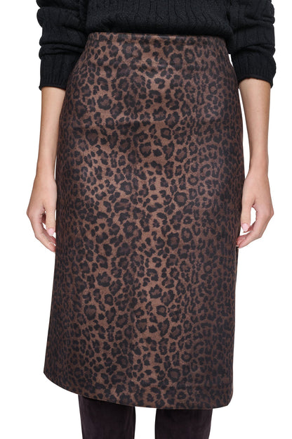 Panthera Chestnut DKNY LEOPARD FAUX SUEDE MIDI SKIRT