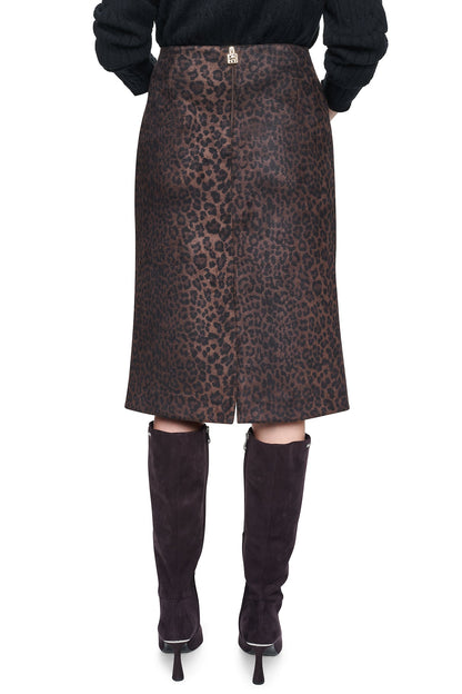 Panthera Chestnut DKNY LEOPARD FAUX SUEDE MIDI SKIRT