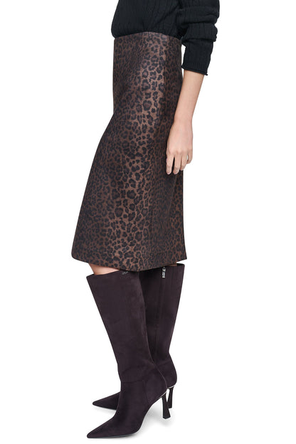 Panthera Chestnut DKNY LEOPARD FAUX SUEDE MIDI SKIRT