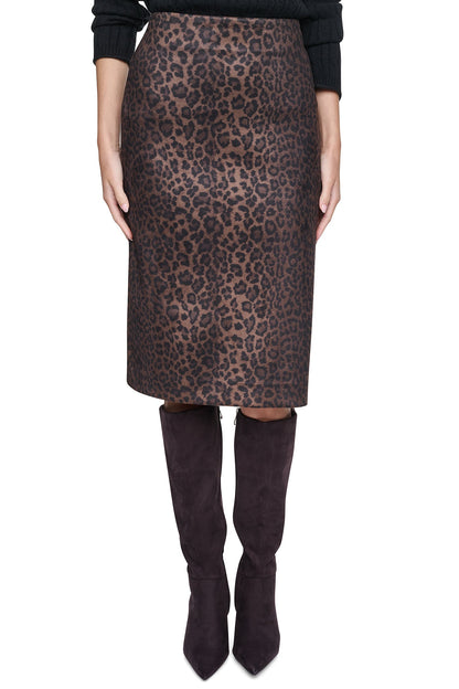 Panthera Chestnut DKNY LEOPARD FAUX SUEDE MIDI SKIRT