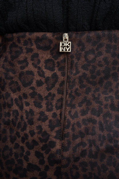 Panthera Chestnut DKNY LEOPARD FAUX SUEDE MIDI SKIRT