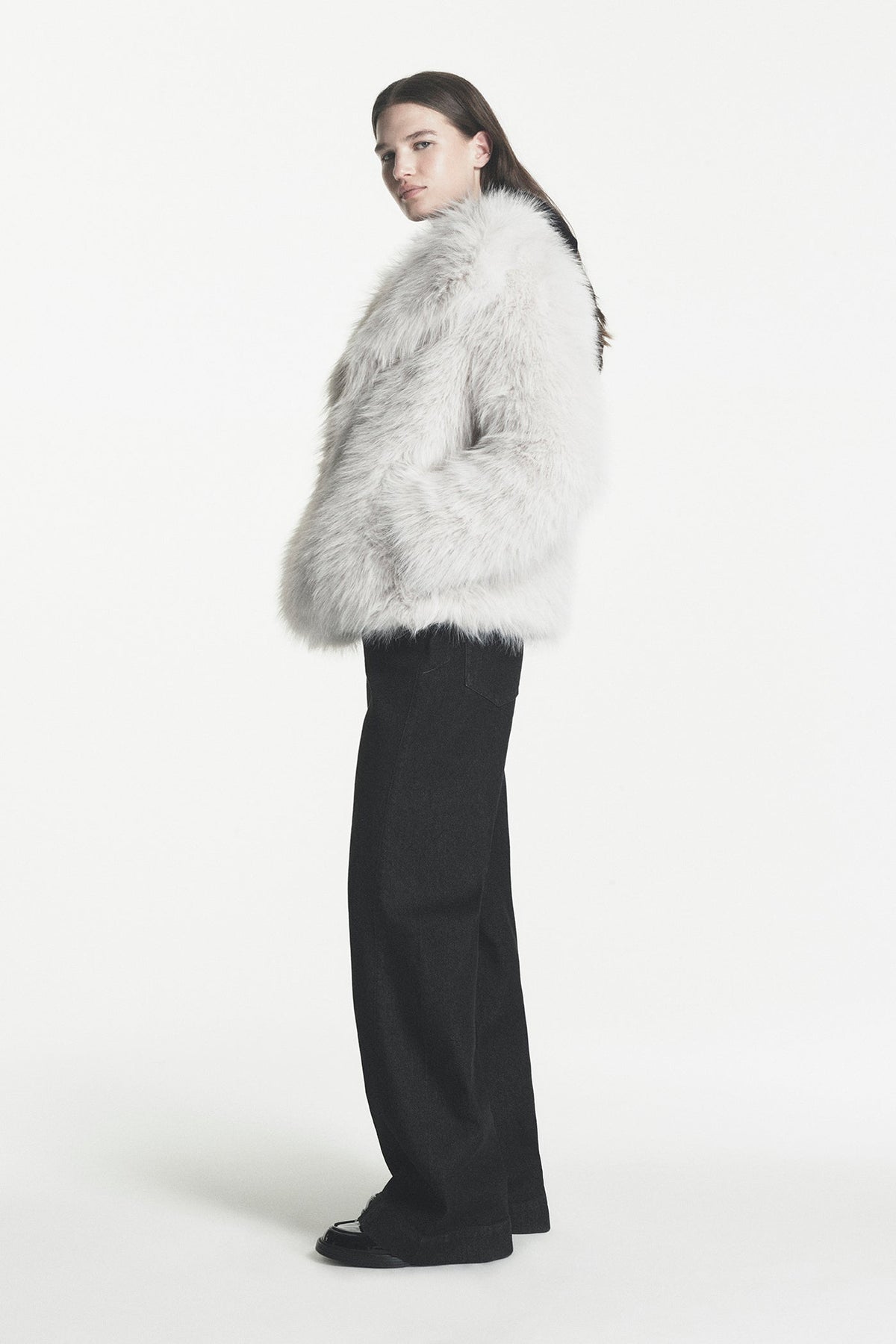 Cream DKNY SHORT FAUX FUR JACKET