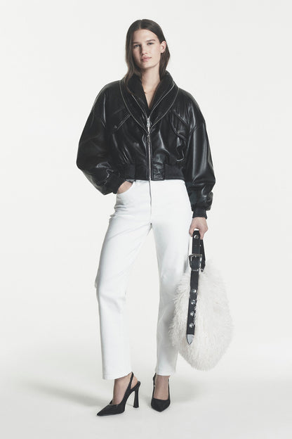 Natural/Black DKNY RANNA FAUX FUR LARGE HOBO BAG