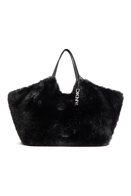 Black/Silver DKNY PAULA LARGE FAUX FUR TOTE