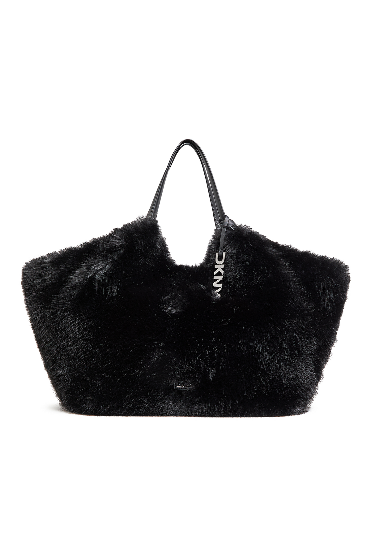 Black/Silver DKNY PAULA LARGE FAUX FUR TOTE