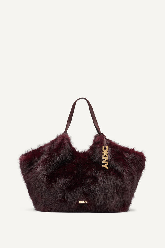 Black/Silver DKNY PAULA MEDIUM FAUX FUR TOTE