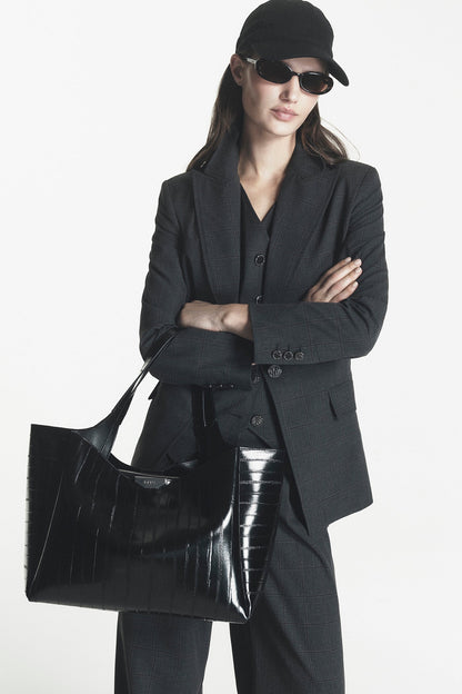 Black/Silver DKNY WILLA RIBBED TOTE