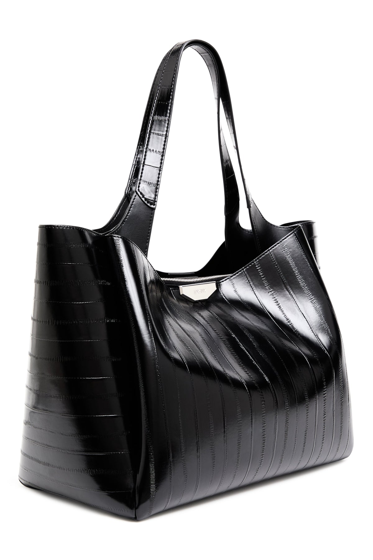 Black/Silver DKNY WILLA RIBBED TOTE