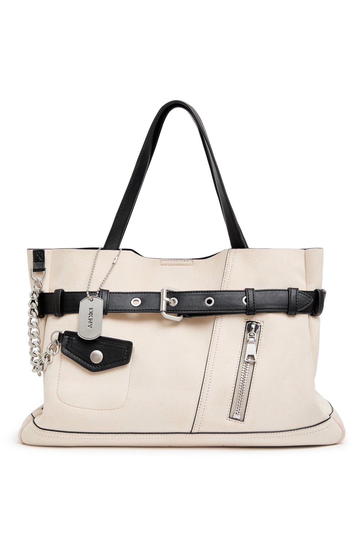 Light Taupe DKNY BRYAR TWO TONE LARGE MOTO SATCHEL