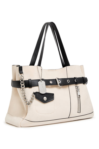 Light Taupe DKNY BRYAR TWO TONE LARGE MOTO SATCHEL