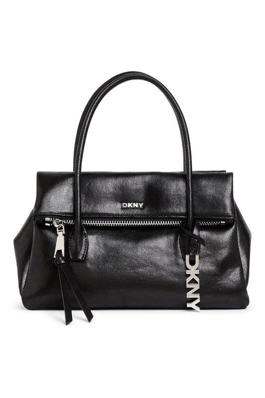 Black/Silver DKNY RIVINGTON MEDIUM LOGO SATCHEL