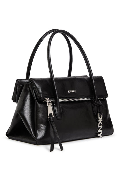Black/Silver DKNY RIVINGTON MEDIUM LOGO SATCHEL
