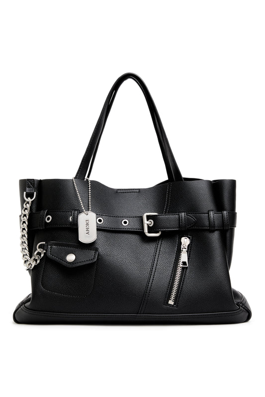 Black/Silver DKNY BRYAR LARGE MOTO SATCHEL