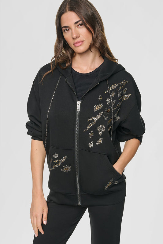 Black DKNY STUDDED ANIMAL PRINT HOODIE