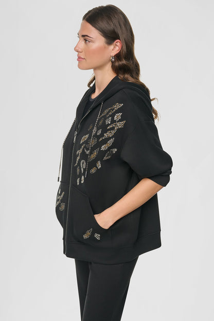 Black DKNY STUDDED ANIMAL PRINT HOODIE