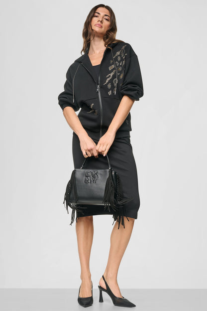 Black DKNY STUDDED ANIMAL PRINT HOODIE