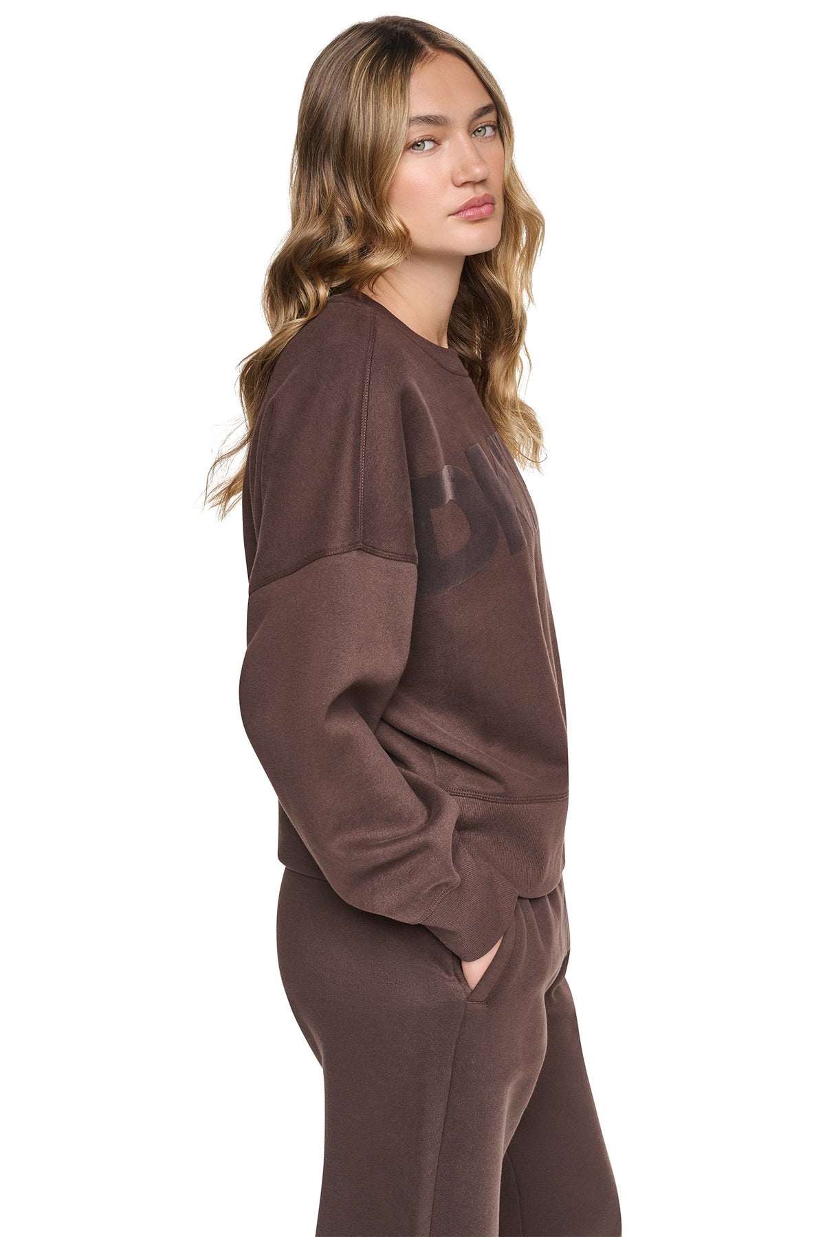 Black/Black DKNY FLOCKED VARSITY LOGO SWEATSHIRT