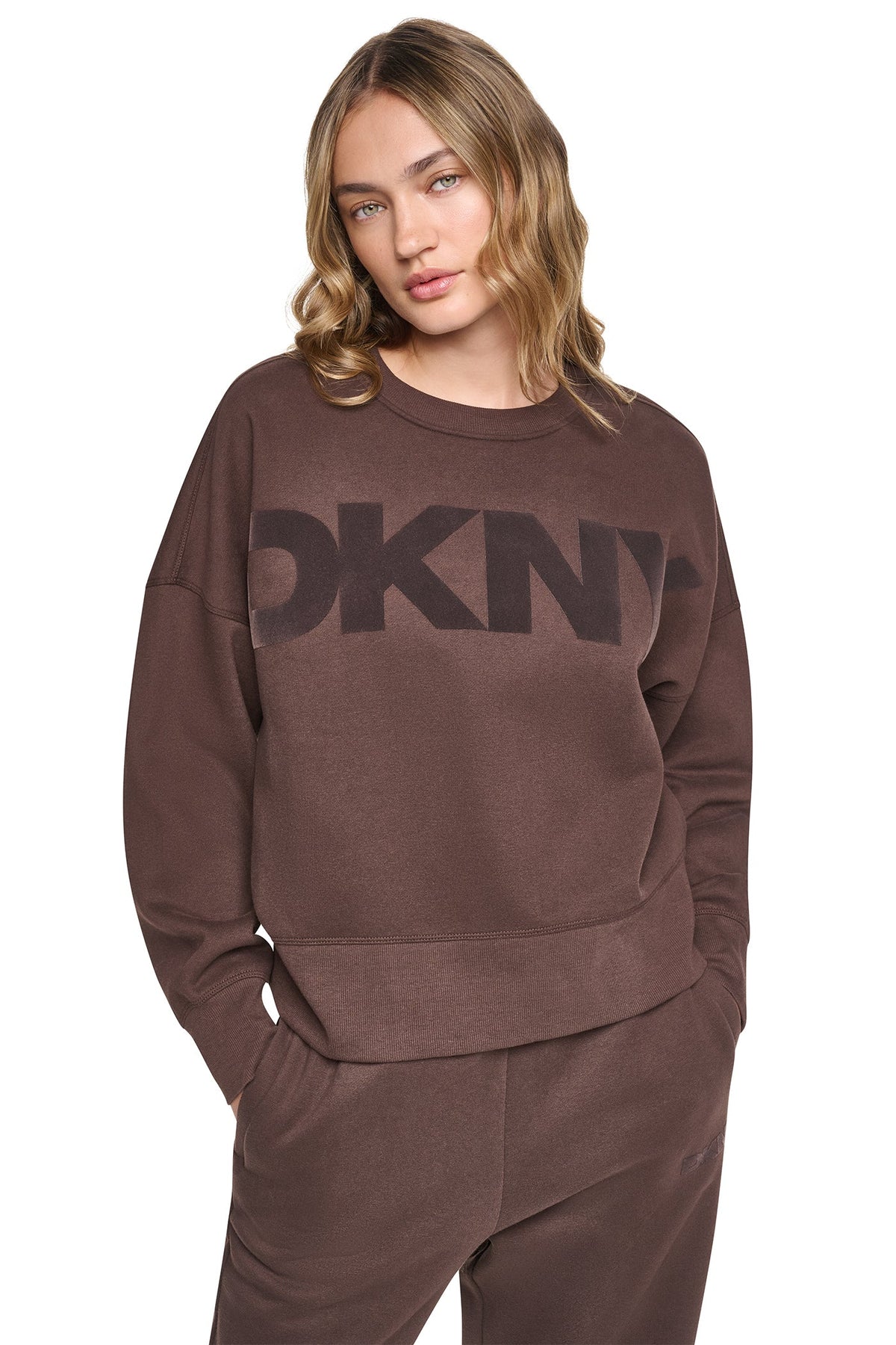 Black/Black DKNY FLOCKED VARSITY LOGO SWEATSHIRT