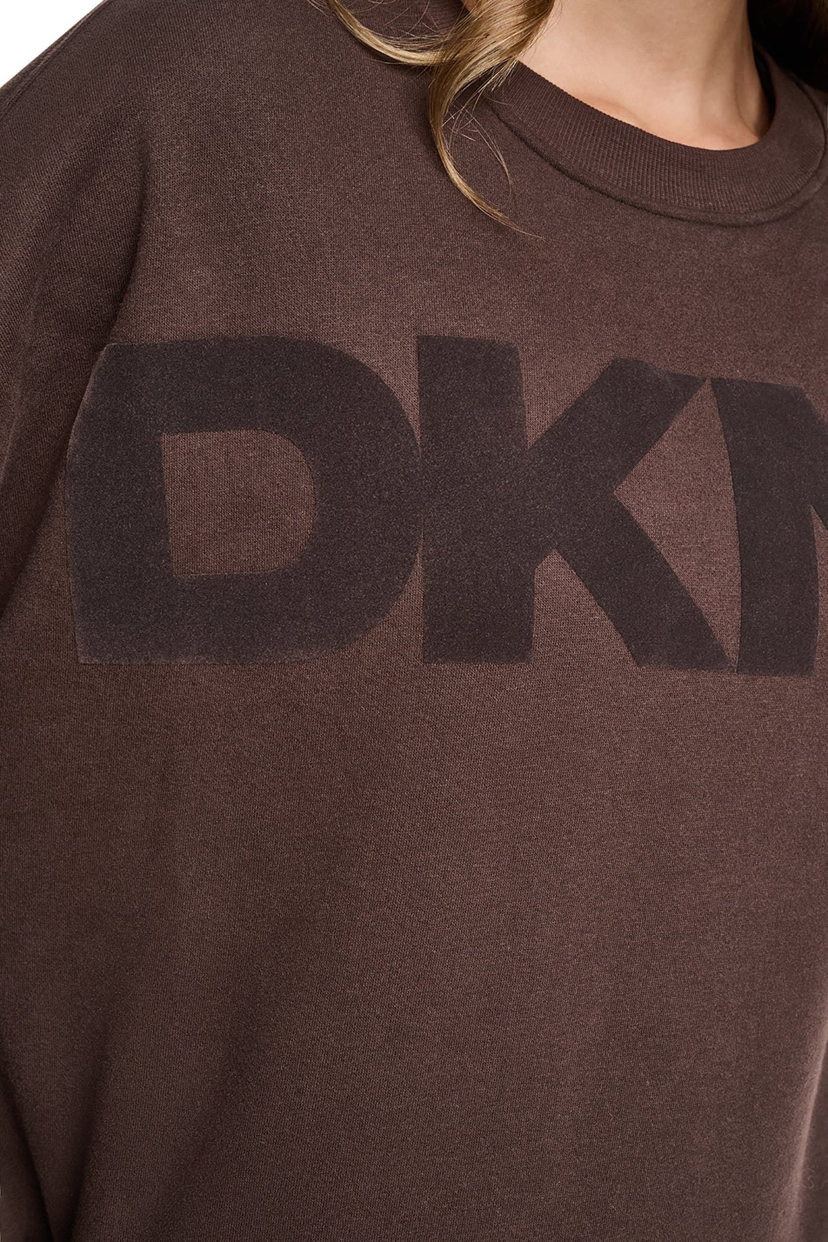 Black/Black DKNY FLOCKED VARSITY LOGO SWEATSHIRT
