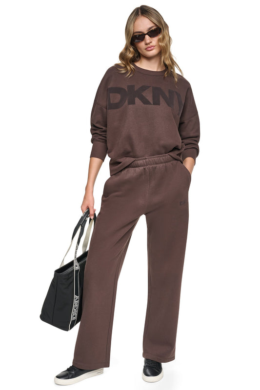 Pearl Grey Heather/Peacoat DKNY HIGH RISE FLOCKED LOGO RELAXED PANT