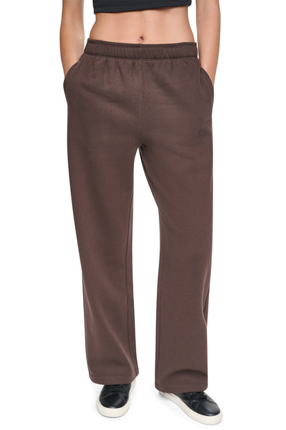 Pearl Grey Heather/Peacoat DKNY HIGH RISE FLOCKED LOGO RELAXED PANT