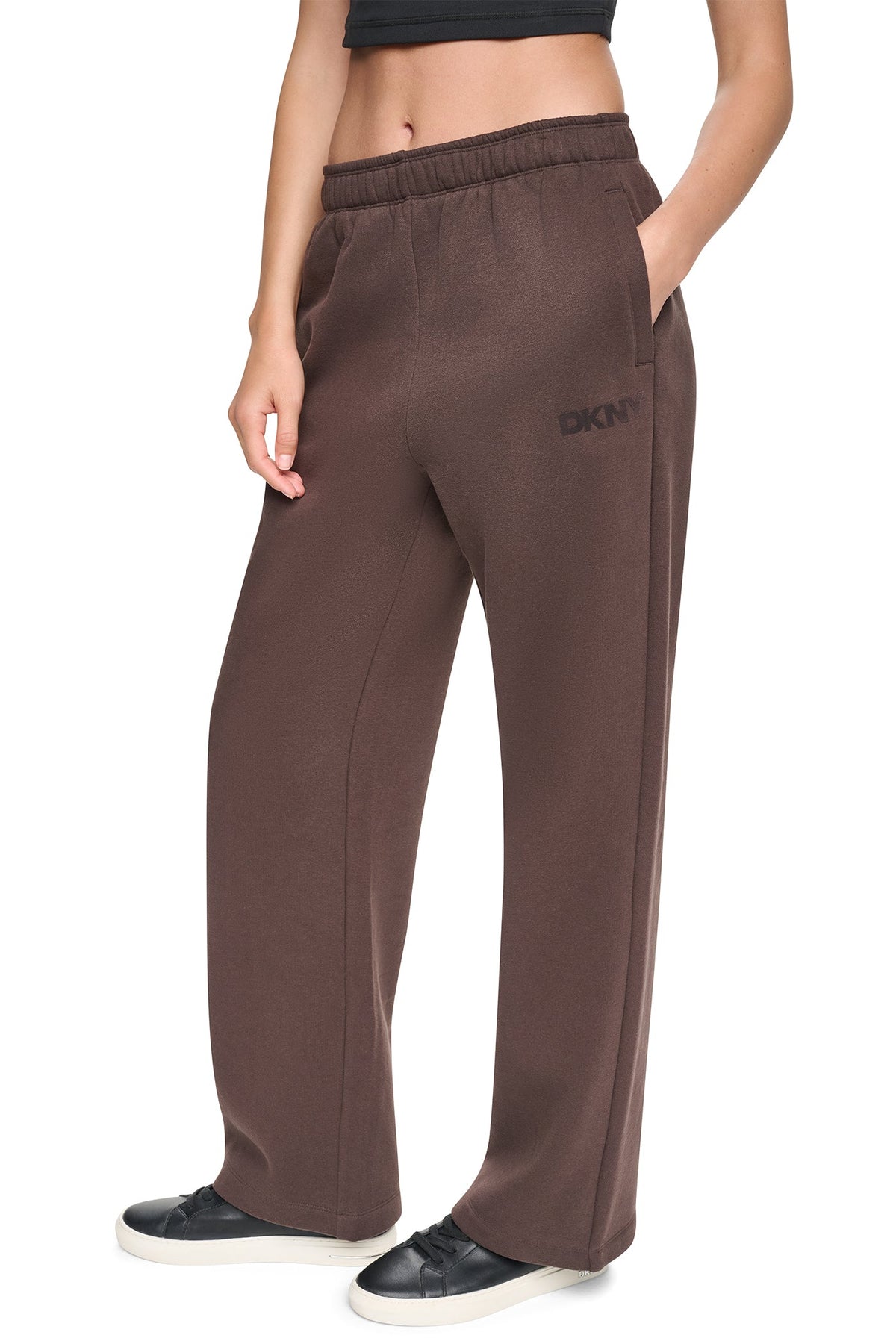 Pearl Grey Heather/Peacoat DKNY HIGH RISE FLOCKED LOGO RELAXED PANT