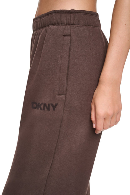 Pearl Grey Heather/Peacoat DKNY HIGH RISE FLOCKED LOGO RELAXED PANT