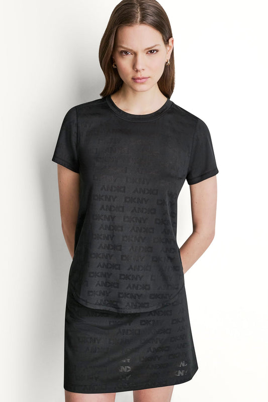 White DKNY LOGO JACQUARD CREW NECK TEE