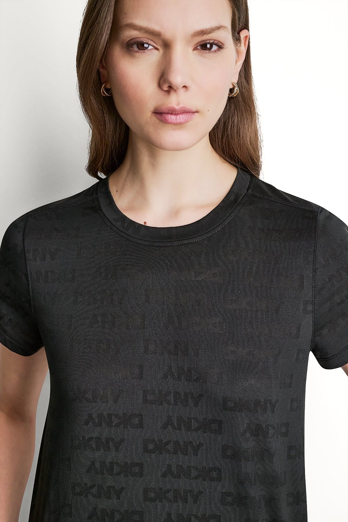 White DKNY LOGO JACQUARD CREW NECK TEE