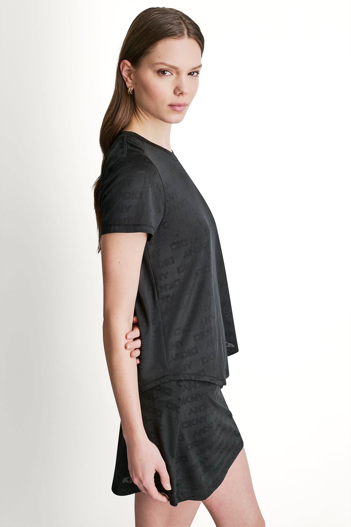 White DKNY LOGO JACQUARD CREW NECK TEE