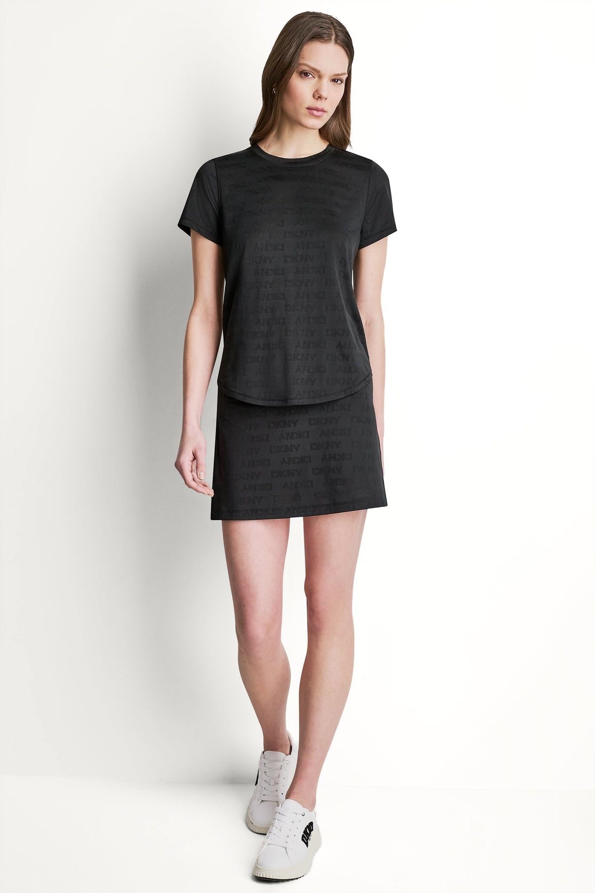 White DKNY LOGO JACQUARD CREW NECK TEE