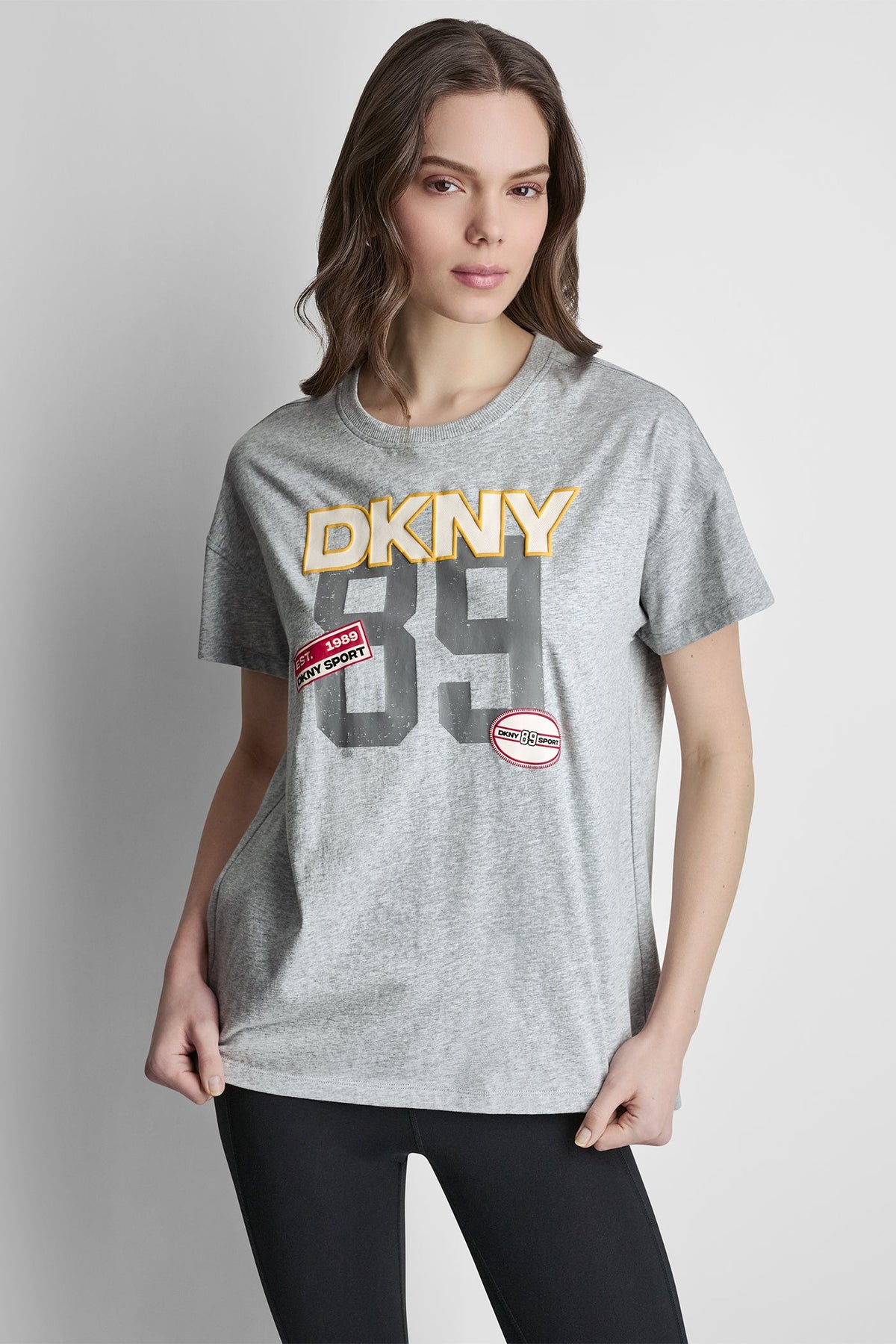Black DKNY CAMPUS PATCH DROP SHOULDER TEE