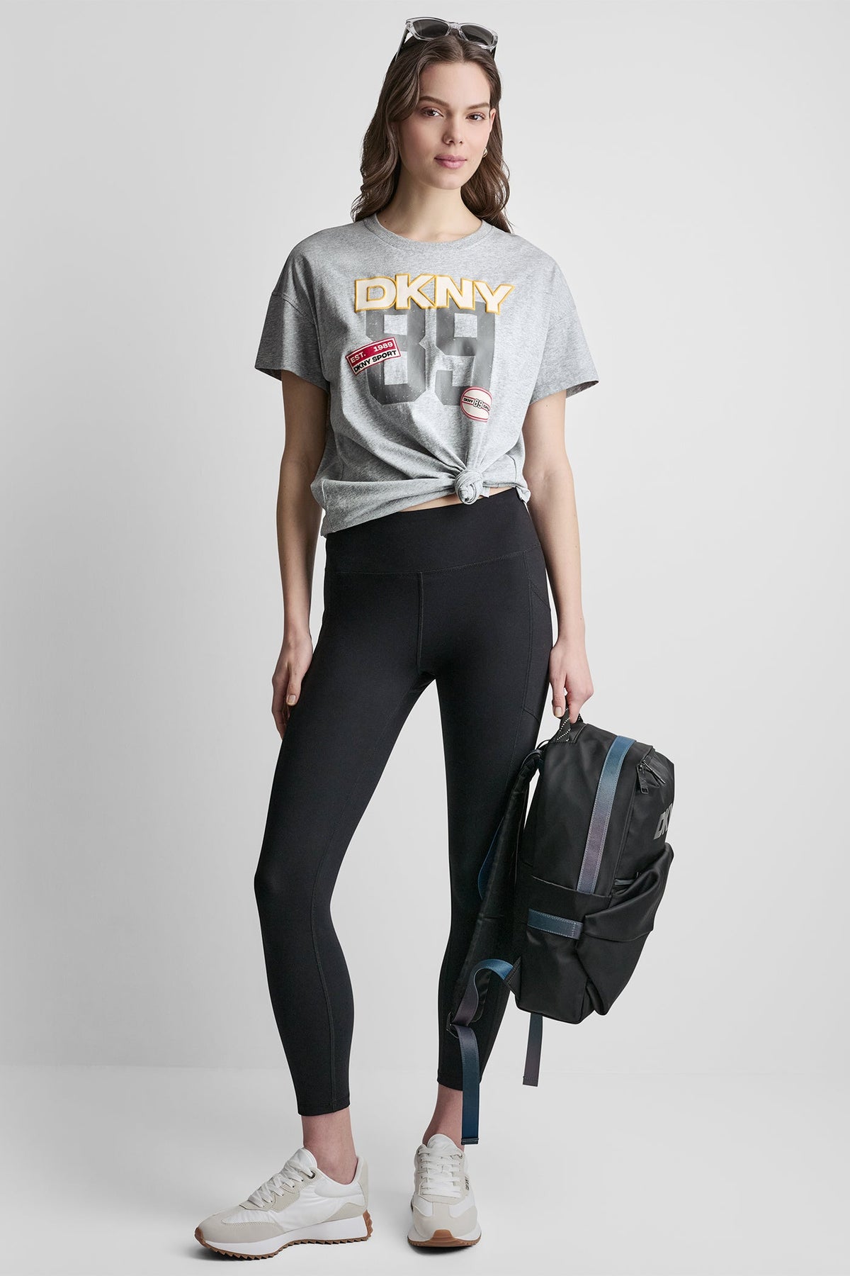 Black DKNY CAMPUS PATCH DROP SHOULDER TEE