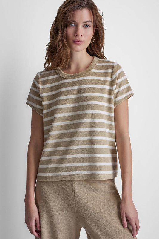 Travertine/Eggnog DKNY TOWELLING TERRY CREW NECK TEE