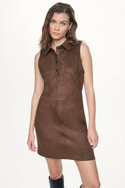 Chestnut DKNY COLLARED FAUX SUEDE DRESS